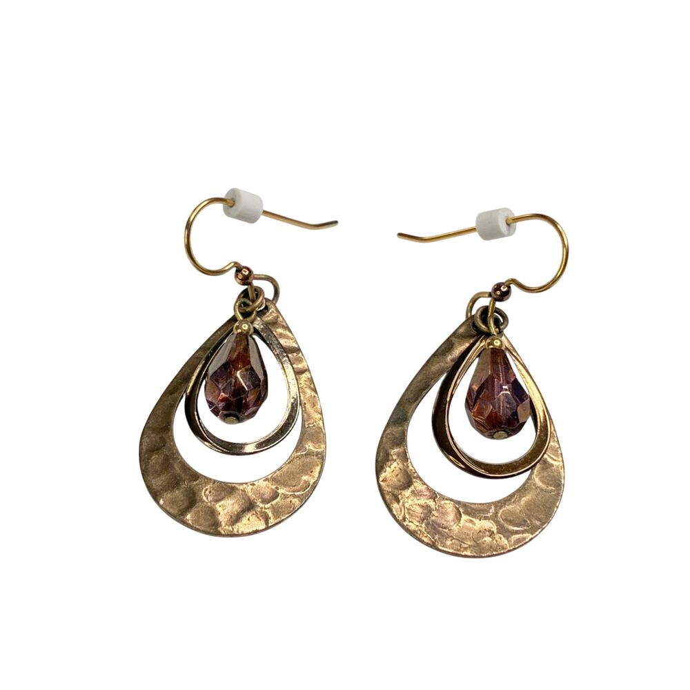 Silver Forest Open Teardrop Hammered Gold Copper Color Metal Dangle Earrings